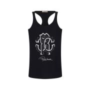 Roberto Cavalli Monogram RC Racerback Tank Top Black, Dam