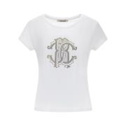 Roberto Cavalli Monogram Mirror Snake T-shirt Crew Neck White, Dam