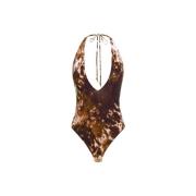 Roberto Cavalli Appaloosa Print Halter Neck Bodysuit Brown, Dam