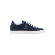 Roberto Cavalli Logo Läder Sneakers, Klassisk Snörning Blue, Herr