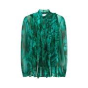 Roberto Cavalli Silke Malakittryck Blus Green, Dam