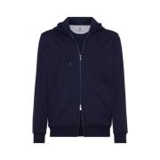 Brunello Cucinelli Marinblå Pinstripad Dragkedja Hoodie Blue, Herr