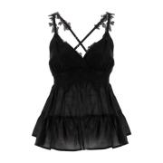 Ermanno Scervino Blommig Spets Korsad Axelbandstopp Black, Dam