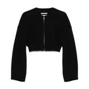 Sportmax Svart dragkedja fram cropped jacka Black, Dam