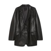 Max Mara Weekend Oversized Lamm Skinn Blazer Black, Dam