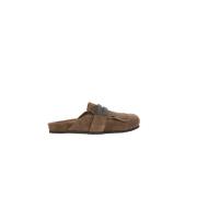 Brunello Cucinelli Brun Mocka Frans Platt Sandaler Brown, Dam