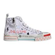 Dolce & Gabbana Graffiti Print High Top Sneakers White, Herr