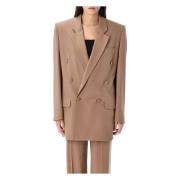 Saint Laurent Beige Fonce Silk Crepe Jacka Brown, Dam