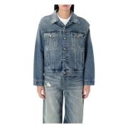 MM6 Maison Margiela Denim Ärm Skuren Jacka Blue, Dam