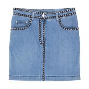 Moschino Blå Denimkjol med Kristallutsmyckning Blue, Dam