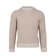 Gran Sasso Räfflad Crew Neck Sweater Blend Beige, Herr