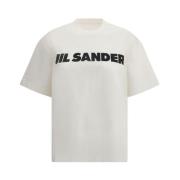 Jil Sander Maxi Logo T-shirt med Ribbad Crew Neck White, Dam