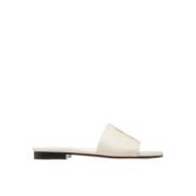 Bally Läder Platta Sandaler Beige, Dam