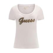 Guess Bomull Logo T-shirt - Vit White, Dam