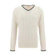 Marni Cable-Knit V Neck Cotton Sweater Beige, Herr