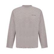 Daily Paper Melerad Ribbstickad Sweatshirt med Rå Kant Beige, Herr