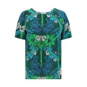 P.a.r.o.s.h. Silke T-shirt med blommigt tryck och slitsar Green, Dam