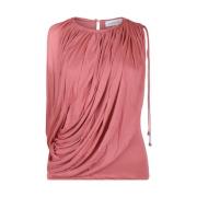 Lanvin Draped Top i Litchi Stil Pink, Dam