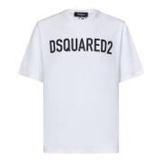 Dsquared2 Vit Loose Fit T-shirt med Logo White, Herr