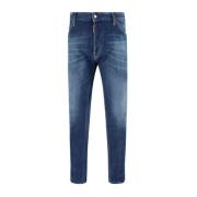 Dsquared2 Klassiska Straight-Leg Bomullsjeans med Läder Blue, Herr