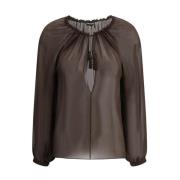 Tom Ford Sid Georgette Blus med Djup Halsringning Brown, Dam