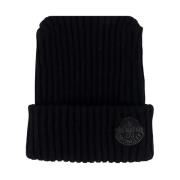 Moncler Stilren Svart Beanie med Logo Patch Black, Herr