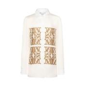 Max Mara Ivory Silk Twill Skjorta med MaxMarabesque Print Beige, Dam