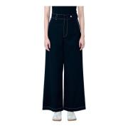 Moncler Högmidjade Wide-Leg Byxor med Topstitching Black, Dam