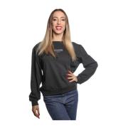 Moschino Svart bomulls sweatshirt med ribbad rund hals Black, Dam