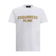 Dsquared2 Monogram Bomull T-shirt med Ribbad Crew Neck White, Herr