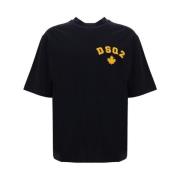 Dsquared2 Monogram Bomull T-shirt med Ribbad Crew Black, Herr