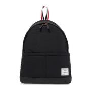 Thom Browne Elegant Multipocket Ryggsäck i Polyester och Läder Black, ...