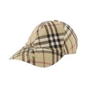 Burberry Neutral Syntetisk Check Keps med Läderfoder Beige, Unisex