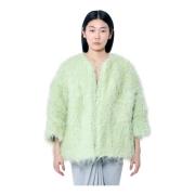 Dries Van Noten Faux Fur Jacka Crewneck Långa ärmar Green, Dam