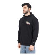 Tommy Jeans Svart Tiger Flag Hoodie Tröja Black, Herr