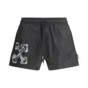 Off White Sportiga Chic Simshorts med Dragsko Black, Herr