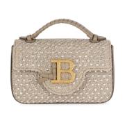 Balmain B-Buzz Mini raffiaväska med strass Beige, Dam