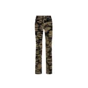 Roberto Cavalli Slim-Fit Blekta Jeans med Tiger Patch Green, Herr