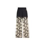 Roberto Cavalli Python-Print Wide-Leg Trousers, Hög midja Multicolor, ...