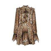 Roberto Cavalli Leopard-Print Ruffled Mini Klänning Brown, Dam