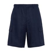 Prada Blå Linne Bermuda Shorts Blue, Herr