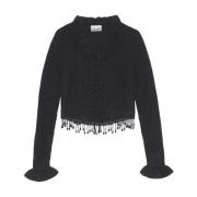 Ganni Pärldekorerad Alpacka Cardigan Black, Dam