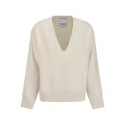 Sa Su Phi Merinoull V-ringad Pullover White, Dam