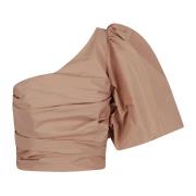 Pinko Taffeta Top i Rose Cameo Stil Beige, Dam