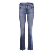 7 For All Mankind Högmidjade Flared Stretch Jeans i Bomull Blue, Dam