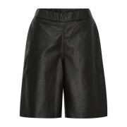 Notyz Svarta Läder Bermuda Shorts med Saddleback Detalj Black, Dam