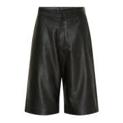 Notyz Svarta läder Bermuda shorts med silver Black, Dam