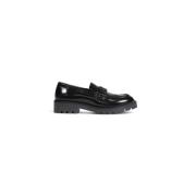 Calvin Klein Svart läder Slip-On Moccasin Gummisula Black, Dam