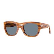 Persol Brun Randig Solglasögon med Blå Linser Brown, Unisex