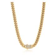 Nialaya Men's Chunky Cuban Chain With Lock in Gold with CZ Stones Yell...